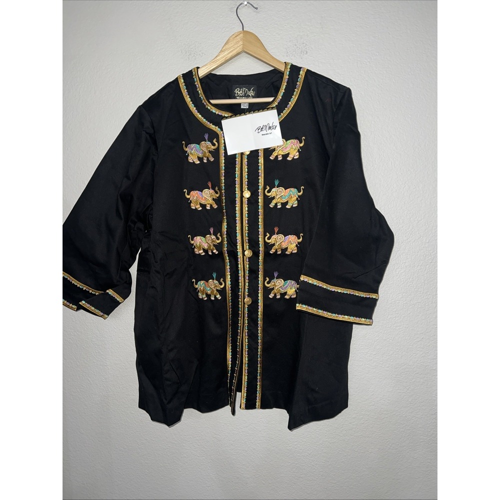 Bob Mackie VTG Wearable Art BLACK Elephant Embroidered Jacket SIZE 3X